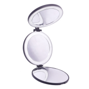Kompakt tredobbelt rejsespejl med LED (5x og 10xforstørrelse) - Sort