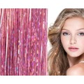 Bling Silver glitter hair Extensions 100 stk glitter hårstrå 80 cm - Pink