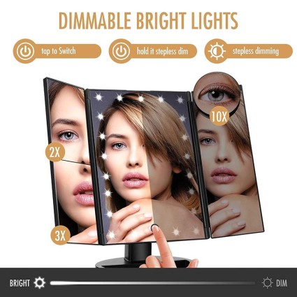 Uniq Hollywood Makeup Spejl Trifold spejl med LED lys - Sort