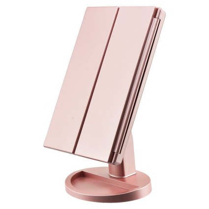 Uniq Hollywood Makeup Spejl Trifold spejl med LED lys - Rose Gold