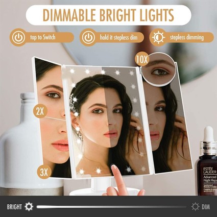 Uniq Hollywood Makeup Spejl Trifold spejl med LED lys - Hvid