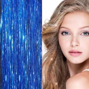 Bling Silver glitter hair Extensions 100 stk glitter hårstrå 80 cm - Blå