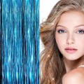 Bling Silver glitter hair Extensions 100 stk glitter hårstrå 80 cm - Turkis