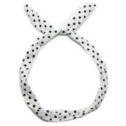 Flexi Headband Hårbånd med ståltråd - hvid med sorte polkaprikker