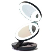 Kompakt dobbelt rejsespejl med LED (10x forstørrelse) - Sort