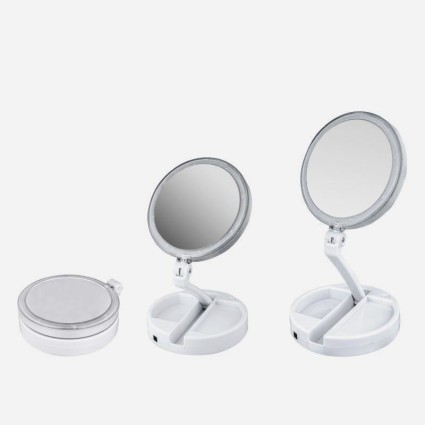 Foldbart Makeup spejl med lys LED og 10x forstørrelse