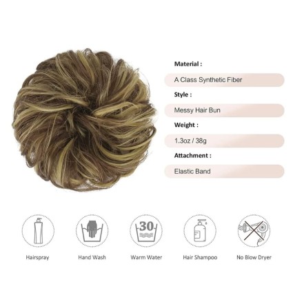 Messy Bun Hårelastik med krøllet kunstigt hår - 9H19 Blond & Medium Brun