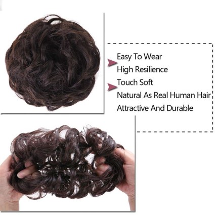 Messy Bun Hårelastik med krøllet kunstigt hår - #2/33 Mørkebrun & Mørk Rødbrun Mix